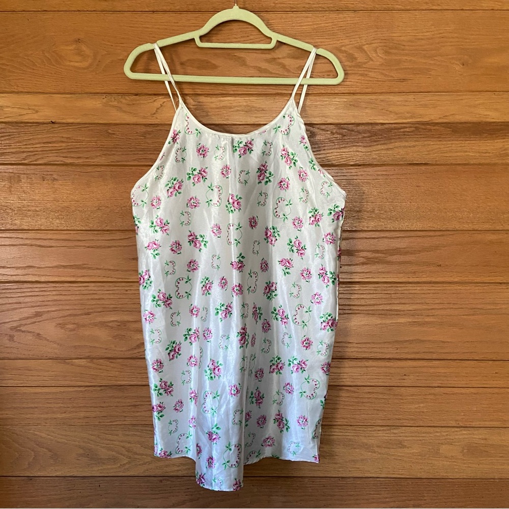 Vintage 90s pink floral heart print slip dress